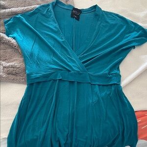 Lilikoi Teal Faux Wrap-Style Short Sleeve Top